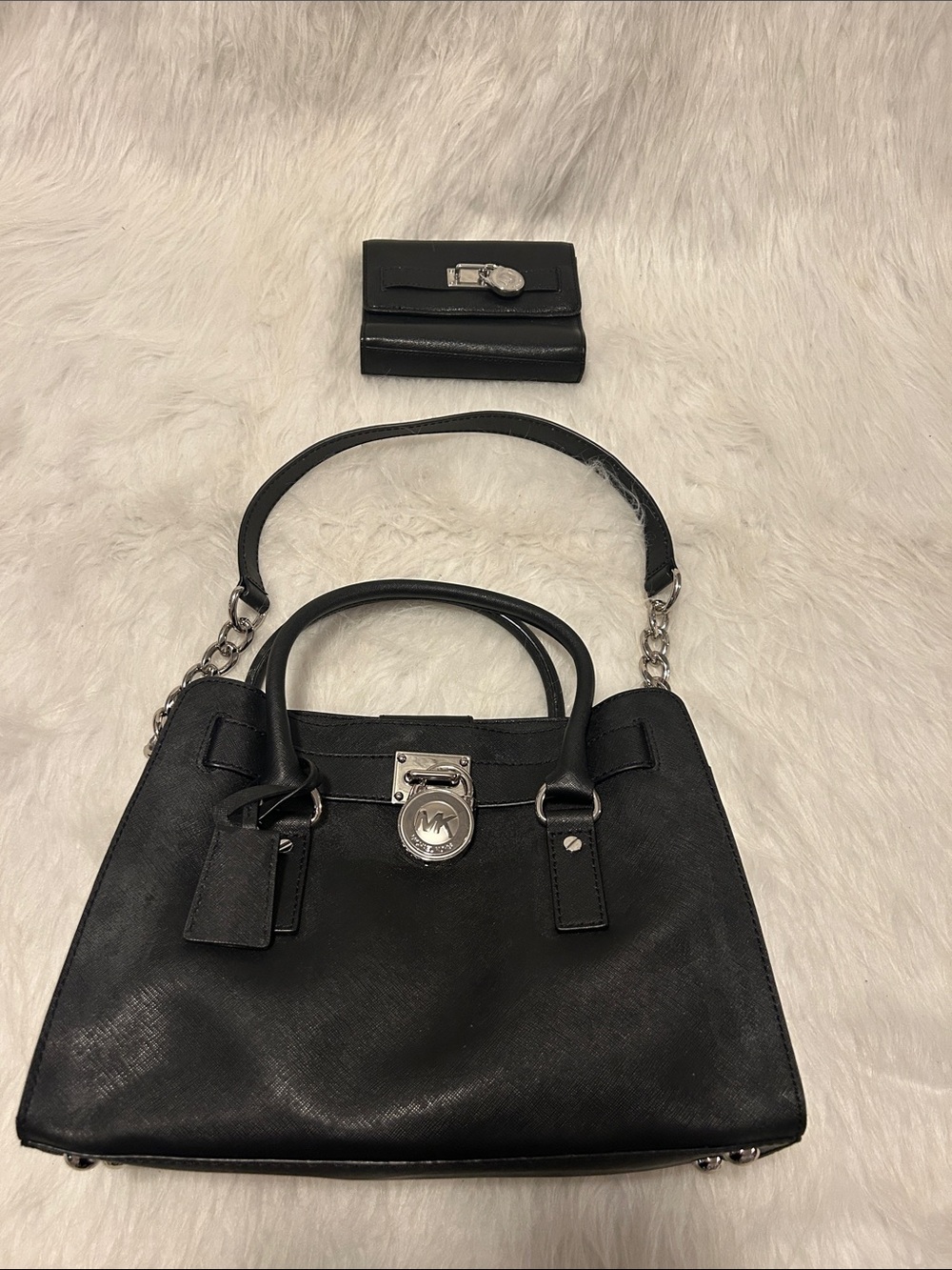Michael Kors Black Leather Satchel with Matching Wallet